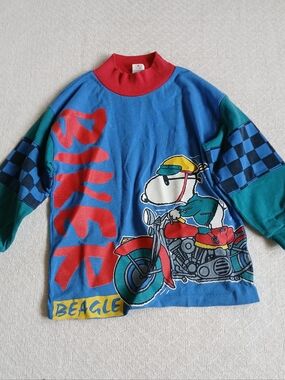 snoopy vintage kidcore biker shirt usa kid size 5 colorblock tee joe cool peanut
